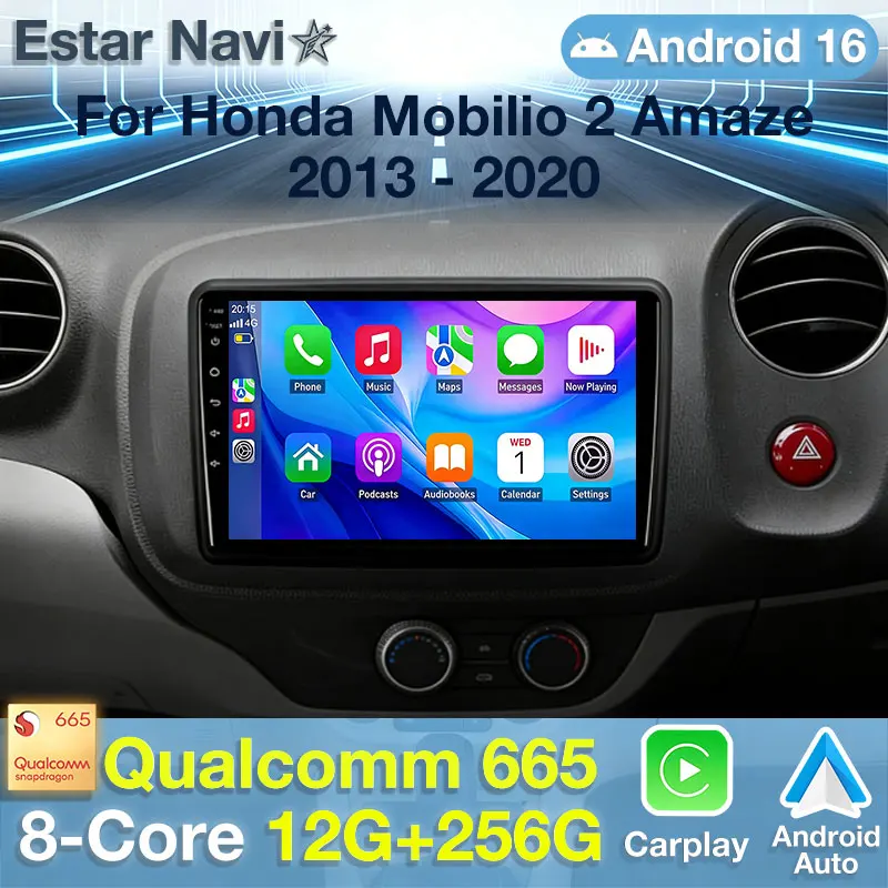 Android 16 For Honda Mobilio 2 Amaze 2013-2020 CarRadio Multimedia Navigation GPS Wireless CarPlay Touch Head Unit Stereo Screen
