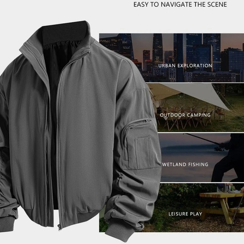 

Retro Japanese Loose Pilot Jacket Men Baseball Thin Outerwear for Couples Bomber Jackets Spring Autumn Men's Women's Cargo Coat