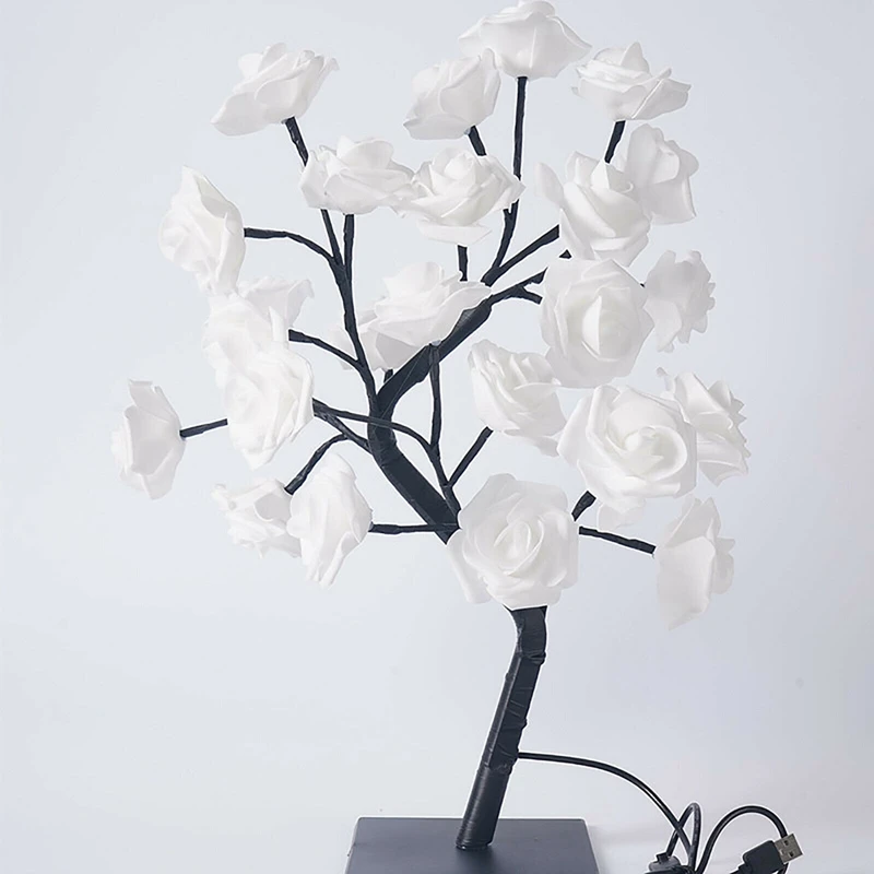 LED Rose Tree Bouquet Table Lamp Bedside Night Light USB Powered Home Decor Gift