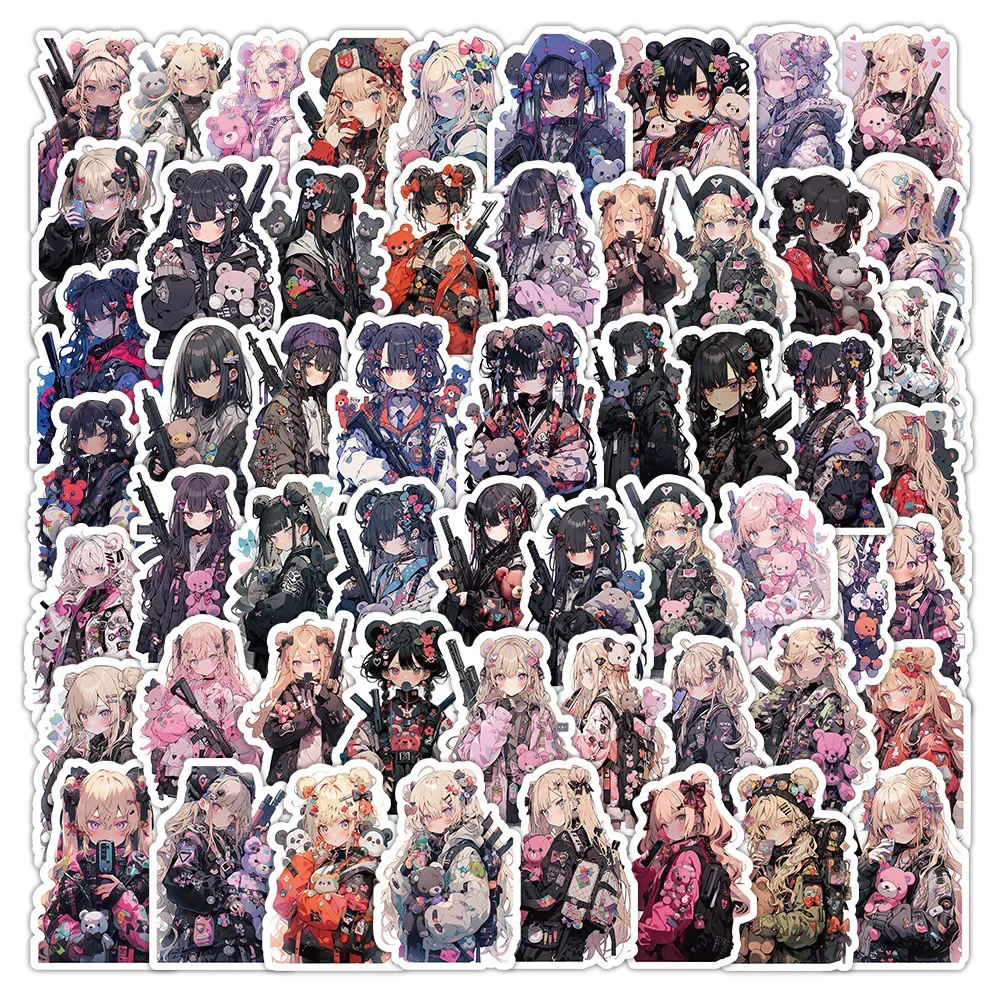 60 Stück Anime Schöne Mädchen Bären-Killer Coole Aufkleber DIY Handy Laptop Gepäck Skateboard Graffiti Abziehbilder Spaß für Kinder Spielzeug Geschenke