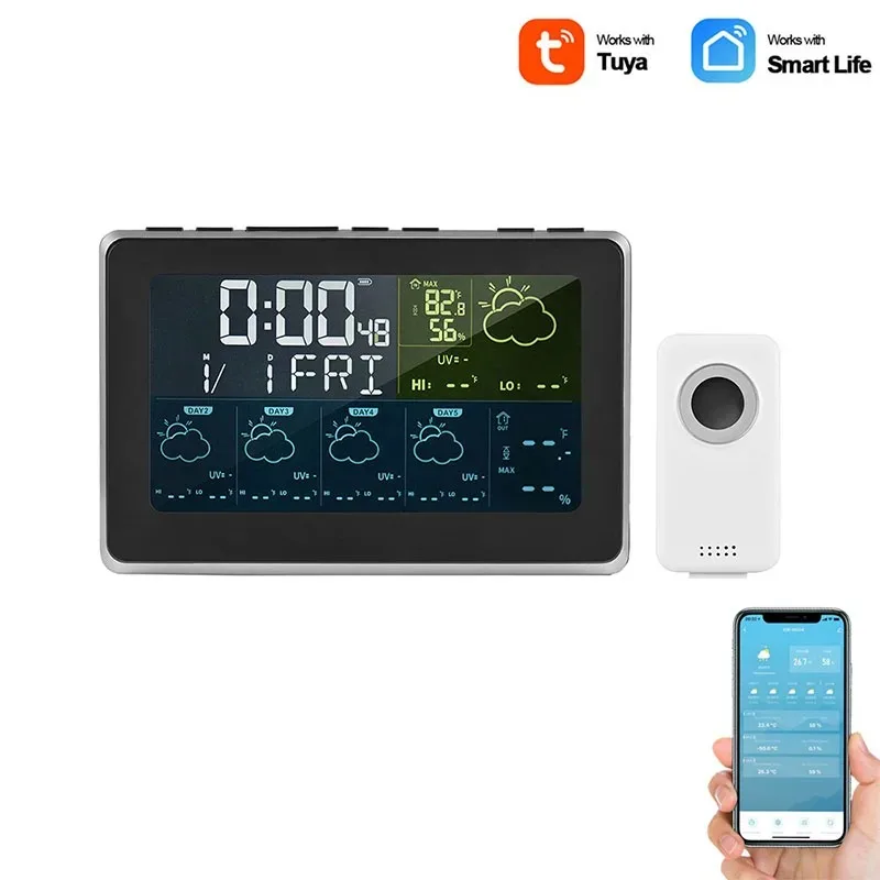 Tuya WiFi Smart Weather Station APP Control Digital Temperature Humidity Monitor, 5 Days Weather Forecast, 3 Alarm Clock Models