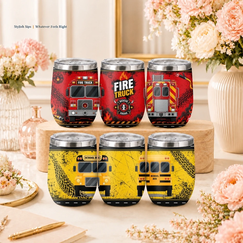 School Bus Fire Truck Farm Tractor Vacuum Flasks 12oz Insulated Stainless Steel Mug with Lid Double Wall Cup Travel Tumbler