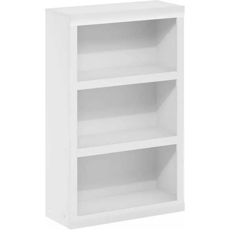 Rail 3-Tier Open Shelf Bookcase with Classic Style Edges, White