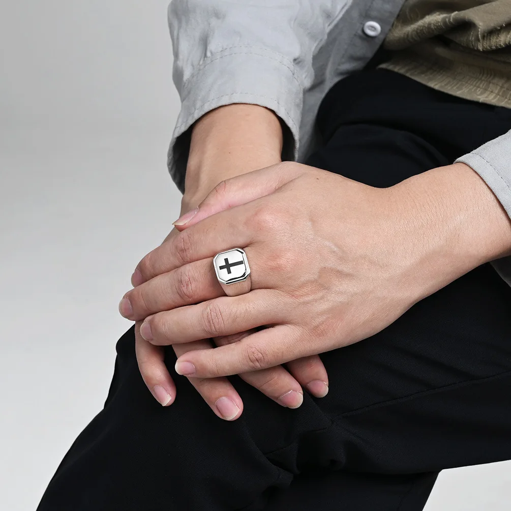 Cross Ring for Men, Prayer Holy Rings Catholic Inpsirational Religious Gift for Him,Stainless Steel Ring