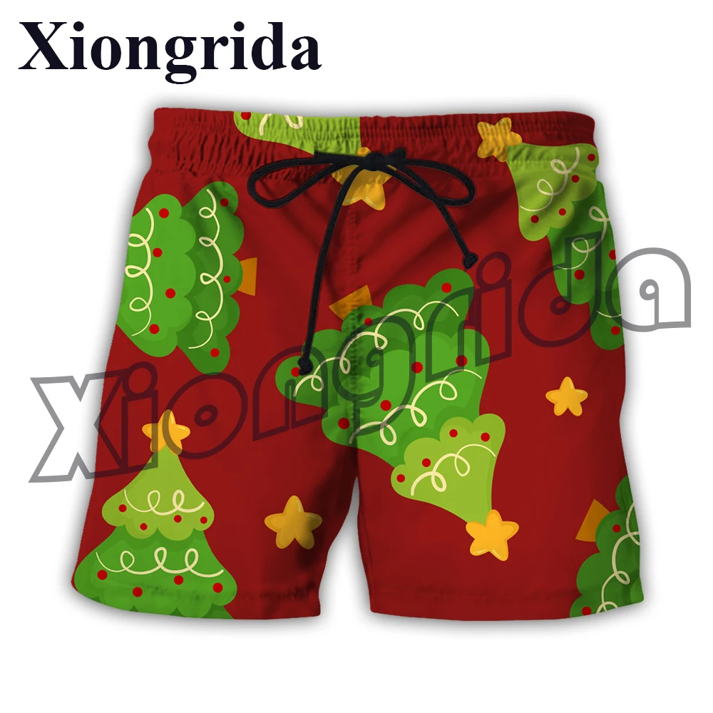 

Christmas Pattern 3D Printed Shorts Mens Casual Holiday Xmas Trees Santa Claus Gingerbread Pattern Print Beach Short Pants S-6XL