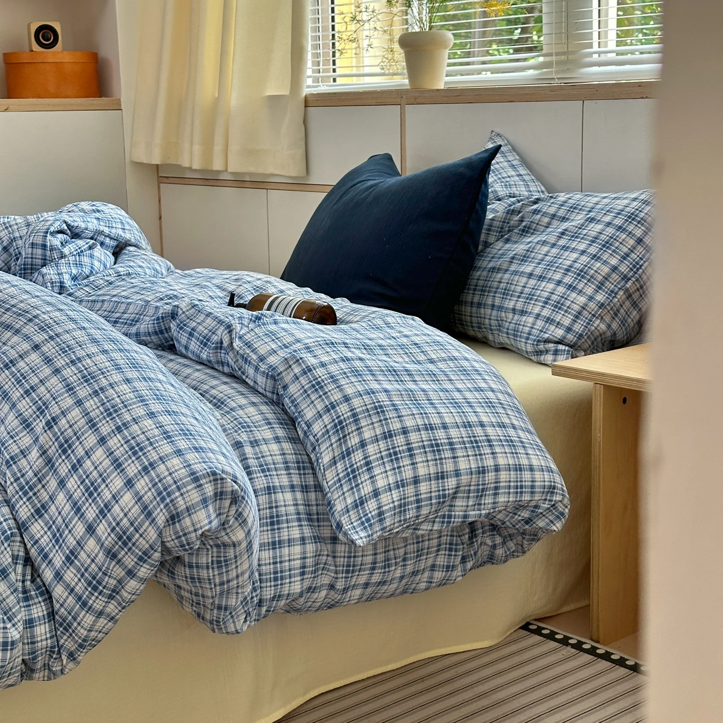 Ins blue & white Plaid Bedding Set Simple Duvet Cover Set Soft Flat Sheet Single Twin Size Double Bed Sheet Set For Bedroom