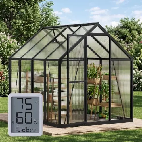 6x8 FT Greenhouse with Hygrometer, Windproof Warm Plant Green Houses