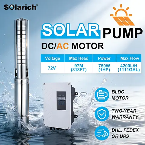 Solar Water Pump AC/DC SOLARICH 3" Solar-Powered BLDC 1HP 1.5HP 2HP 2.5HP Eco-Friendly Efficient Submersible Deep Well Garden