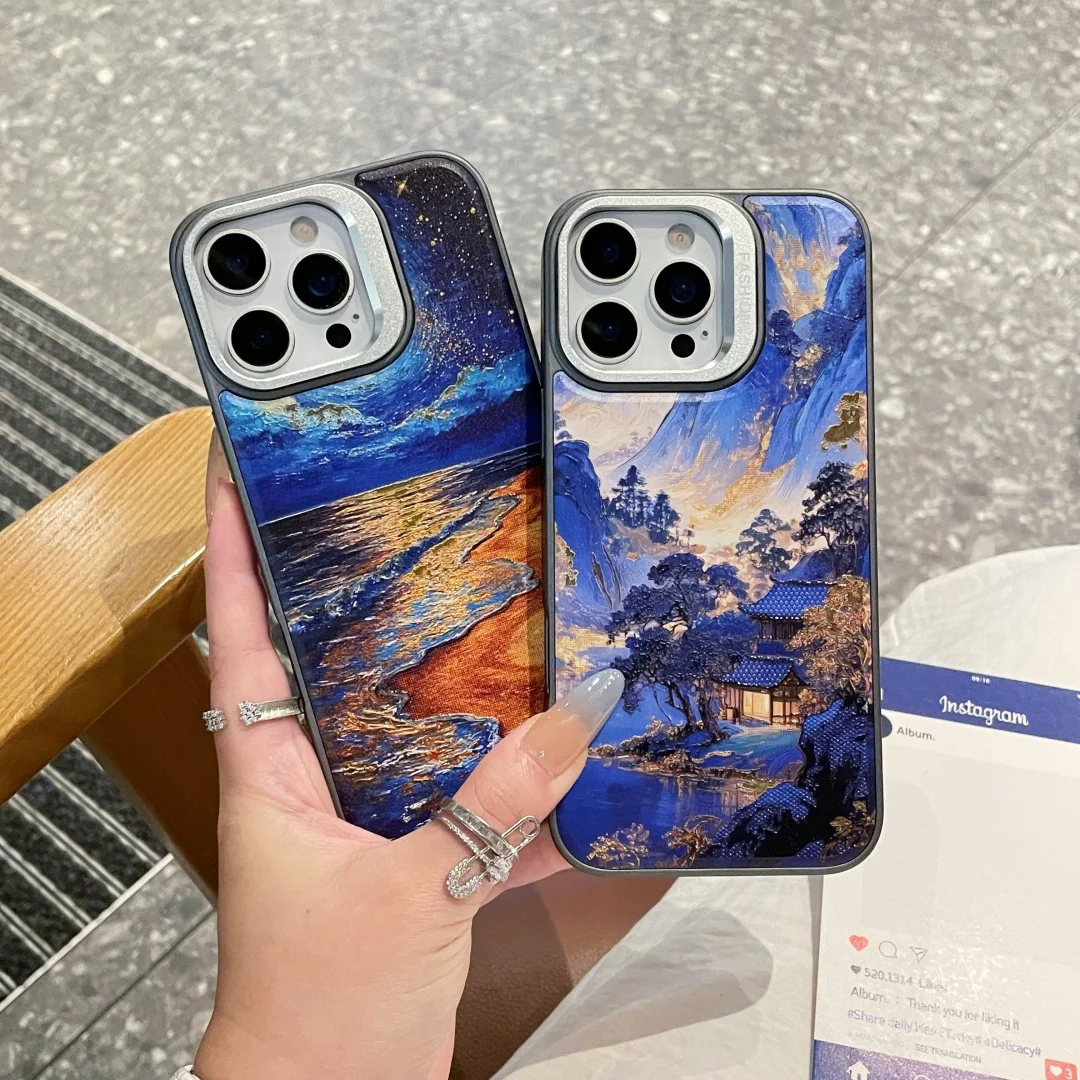 

For iphone 17 pro Max Air Case Magsafe Magnetic Landscape Oil Removable Backplate with Printing Metal Lens Bracket Soft Cover