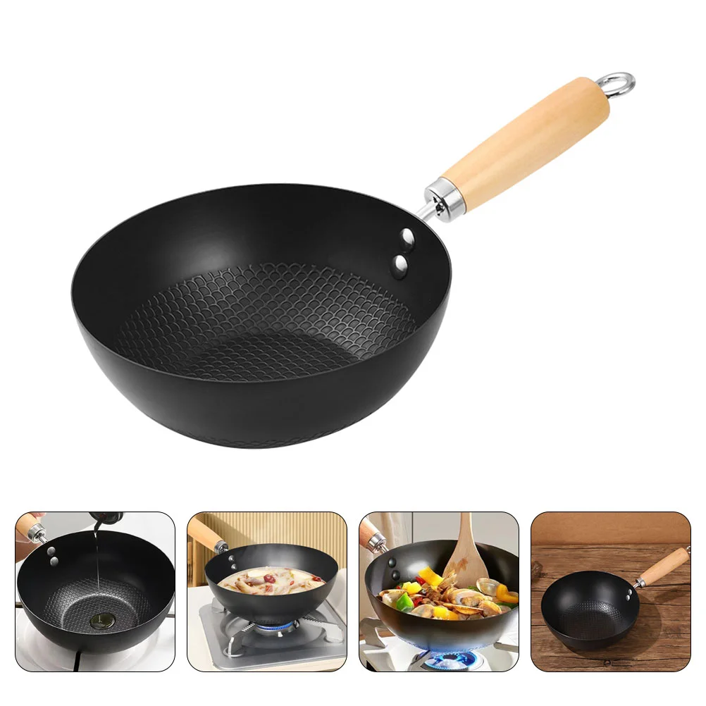 Small Wok Household Cast Iron Wok Non-stick Wok Steak Auxiliary Food Pan Gas Stove Induction Cooker Food Frying Kitchen