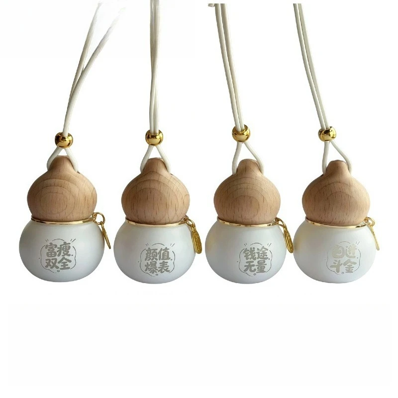 Gourd Shaped Car Hanging Diffuser Bottle Natural Wood Cap Empty Essential Oil Fragrance Bottle Auto Air Freshener Pendant