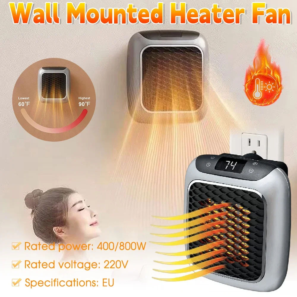 Portable Electric Heater Wall Outlet Small Space Heater with Adjustable Thermostat, Programmable 12-Hour Timer, Auto Shut Off