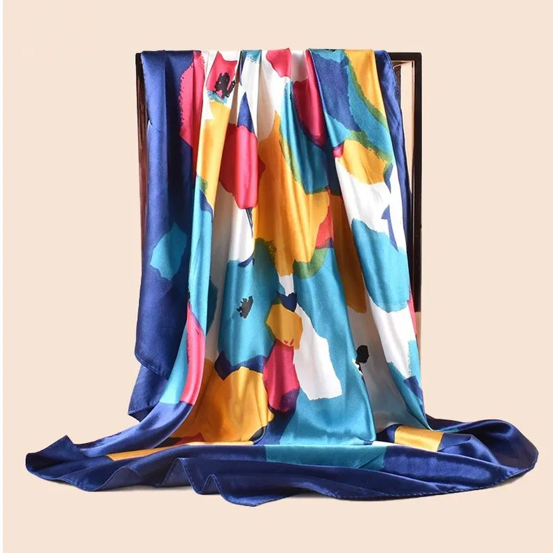 Hohe Qualität Schal Satin Seide Quadrat Schal Frauen Blume Halstuch Damen Stirnband Haar Bands Drucken Foulard Hijab Wraps Bandana – Detail 1