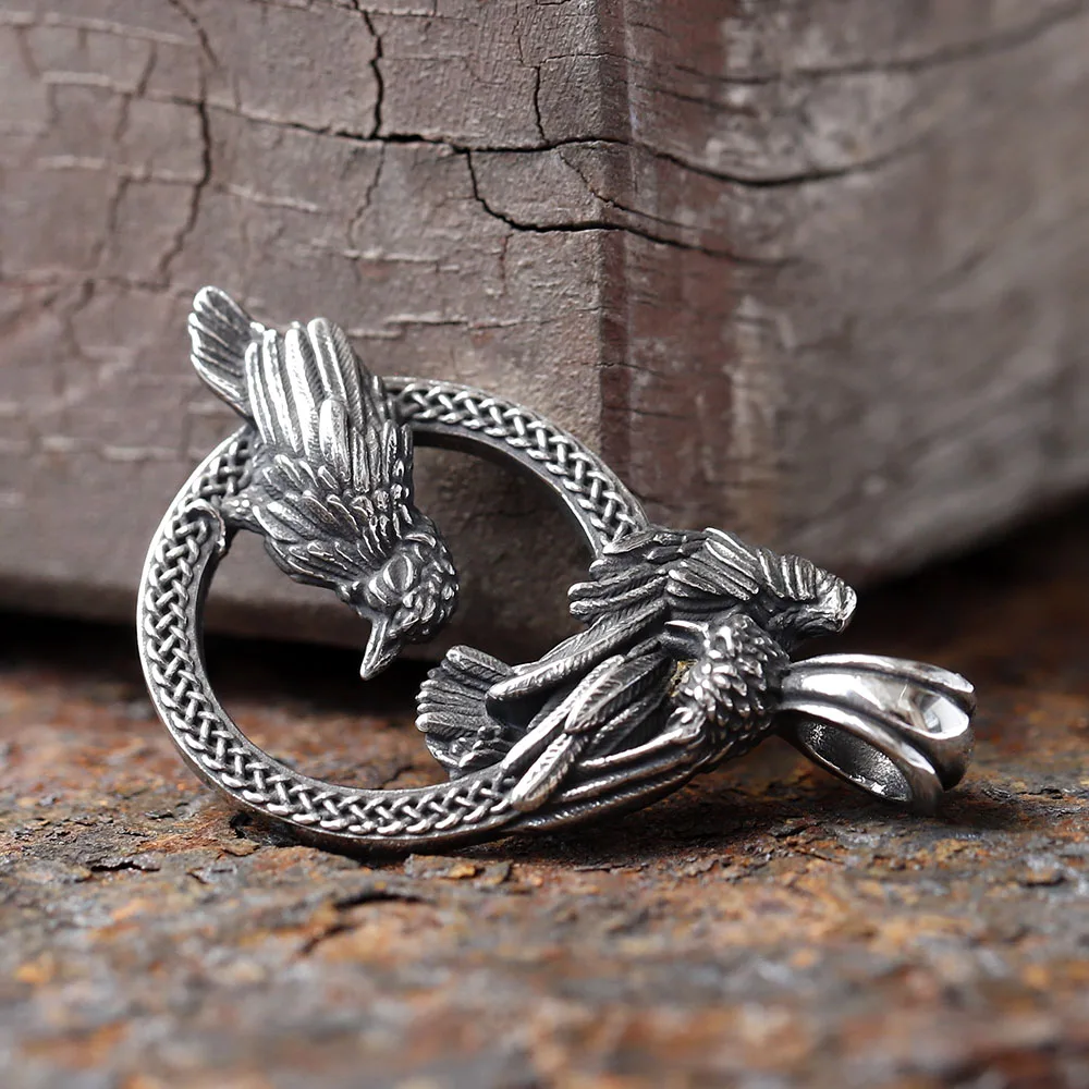 Nordic Vikings Raven Pendant Necklace Fashion Odin Huginn and Muninn Necklaces For Men Women Stainless Steel Charm Jewelry Gifts
