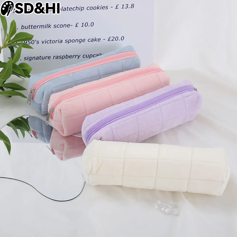 Kawaii Pencil Case Creative Pillow Bag Large Capacity Short Fluff Bag For Girls School Supplies Stationery Box Cosmetic Bag