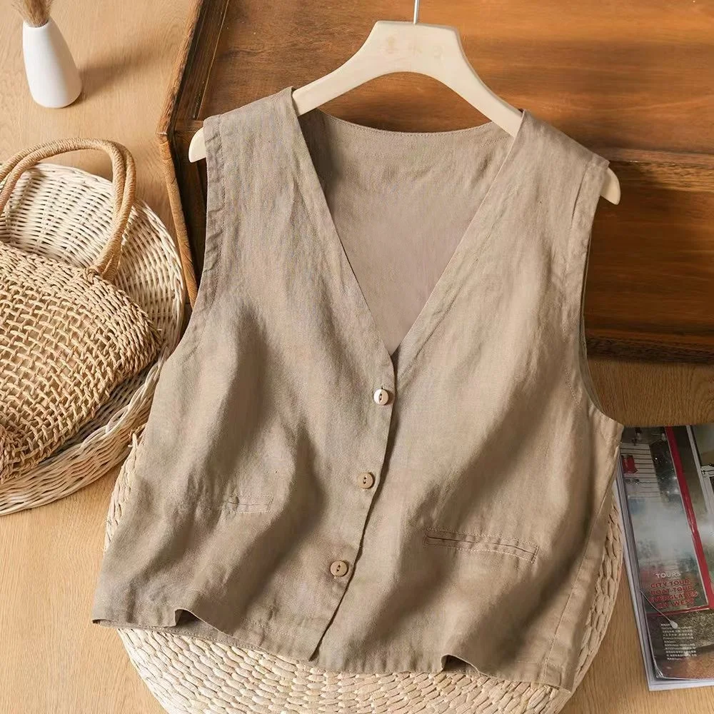 

Artistic Loose Cotton Linen Jacket Women's Summer New Style Vest Backless Top Comfortable Breathable Fashionable Outerwear