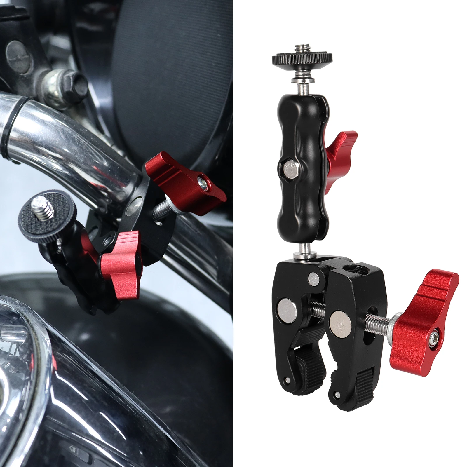 360° Ballhead Magic Arm Super Clamp Mount Double Ball Head Adapter for DSLR Camera GoPro LED Light Mobile Phone Monitor