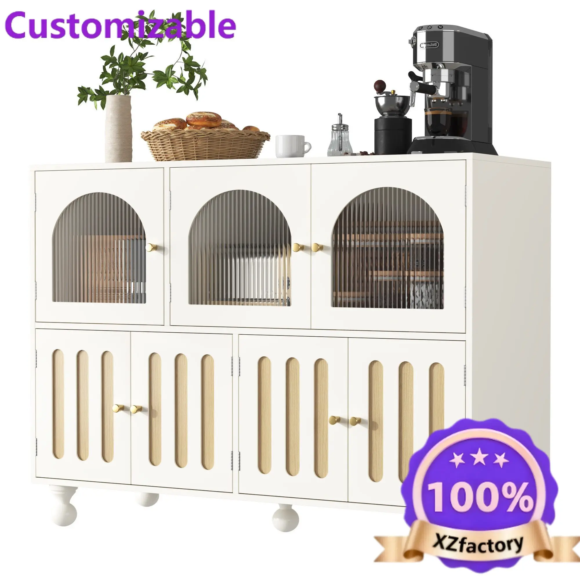 Factory Direct 2026 Credenza da cucina dal design artistico con il suo unico stile chiave di pianoforte e porta in vetro