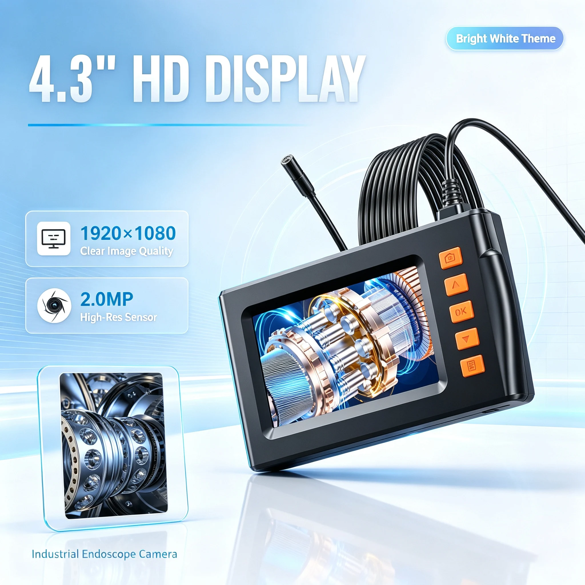 4.3" IPS Industrial Endoscope Camera 1080P HD 8mm Borescope Inspection Snake Camera Auto Engine Cylinders Pipe Drain Wholesale