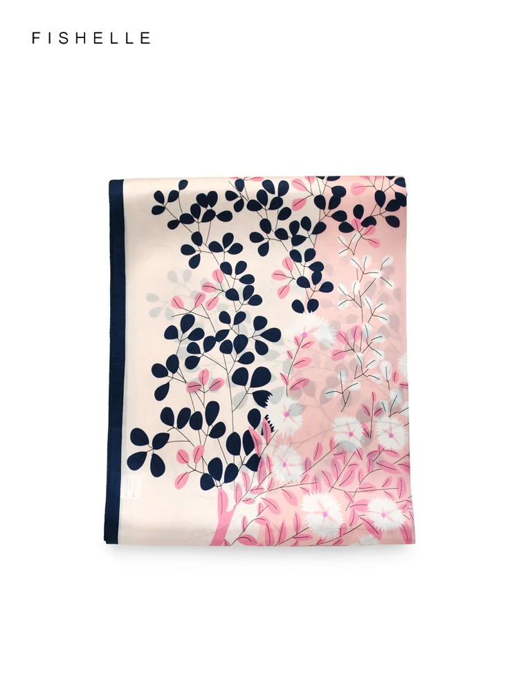 Roze Plant Gedrukt Lange Sjaal Vrouwen Real Natuurlijke Zijde Bandana 100% Pure Zijde Sjaal Dames Lente Zomer Luxe Sjaals