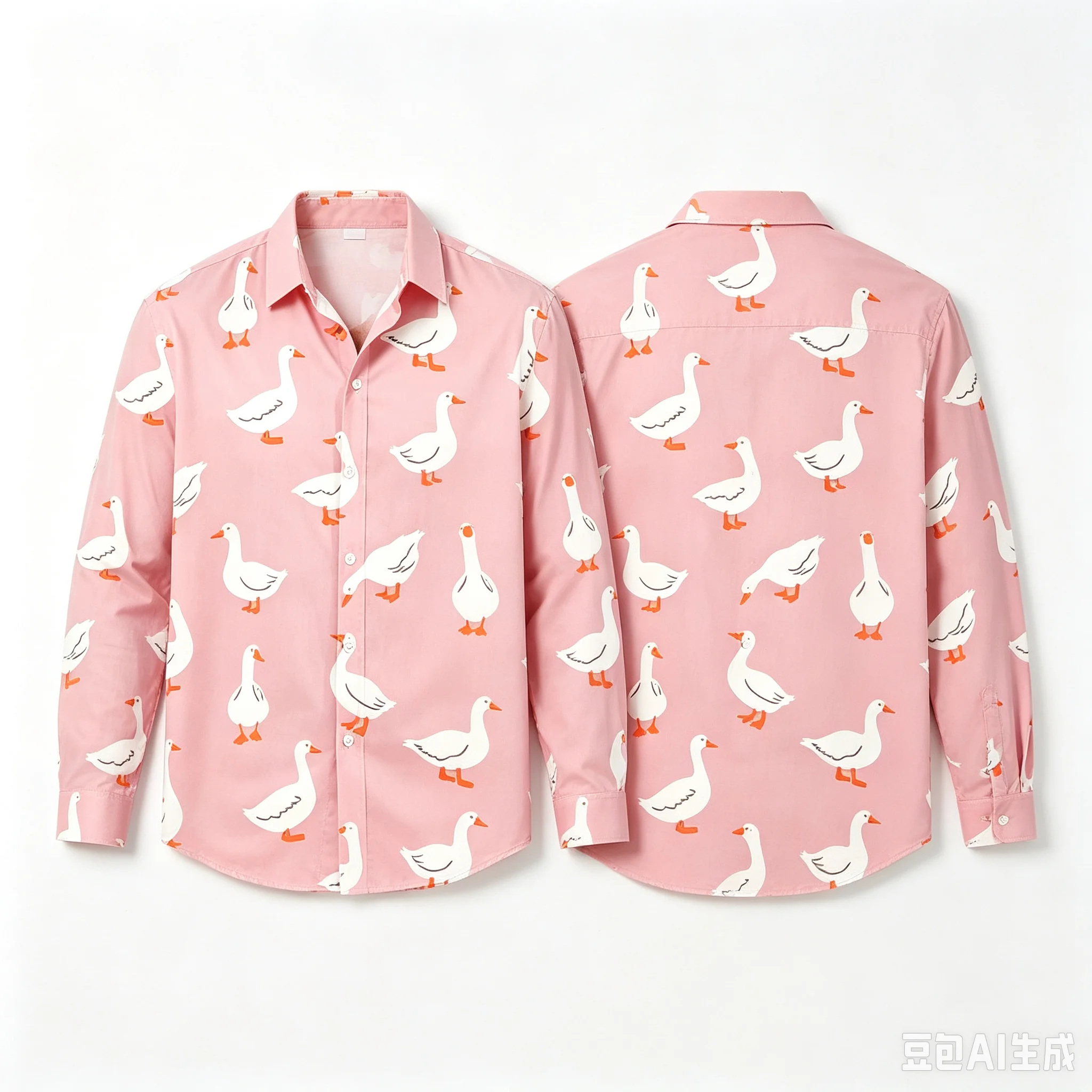 Men Funny Duck All‑Over Print Lapel Button Down Shirt Long Sleeve Blue Casual Hawaiian Style Loose Beach Party Tops Shirts