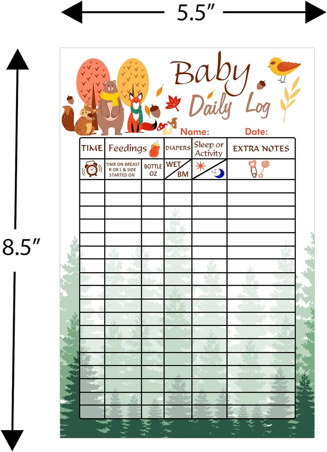 Newborn Baby Log Tracker Journal Book Record Tracking Chart 5.5x8.5Inch Schedule Feeding Food Sleep Card for Daily Planner 25Pcs