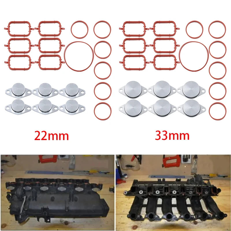 Set of 6 x 33mm 22mm OEM design by aluminum For BMW Swirl Flap Blanking Plates seal with intake manifold gasket 6 cylinder