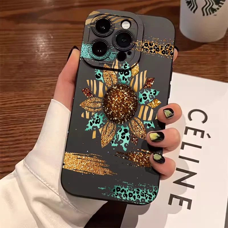 

Animal Leopard Sunflower Pattern Phone Case For iPhone 16 15 14 13 12 11 Pro Max Mini 16E 7 8 15 16 Plus X XR XS SE2 Soft Cover