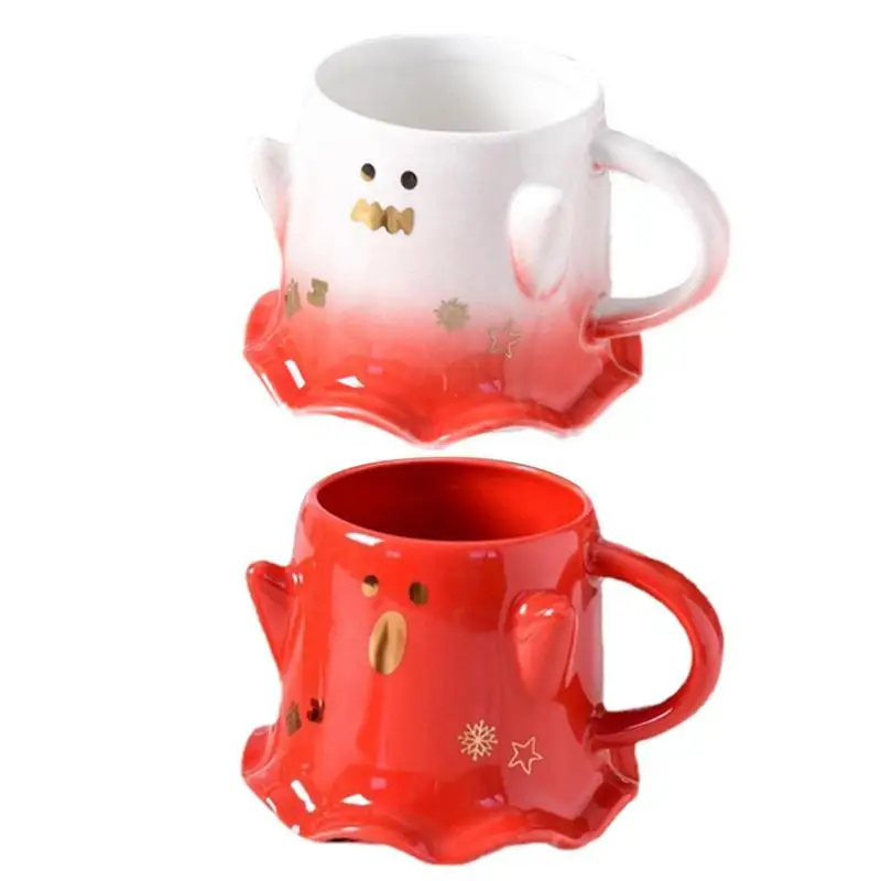 

450ml Christmas Ceramic Coffee Mugs Halloween Ghost Tea Cups with handle Red white Drinkware Holiday Coffee Cocoa Espresso Cups