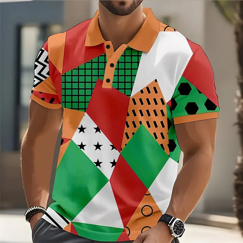 2025 Men's Polo Shirt Golf Shirt Color Block Pattern Printed Geometric Cuffs Outdoor Street Fashion Design Short Sleeves Casual
