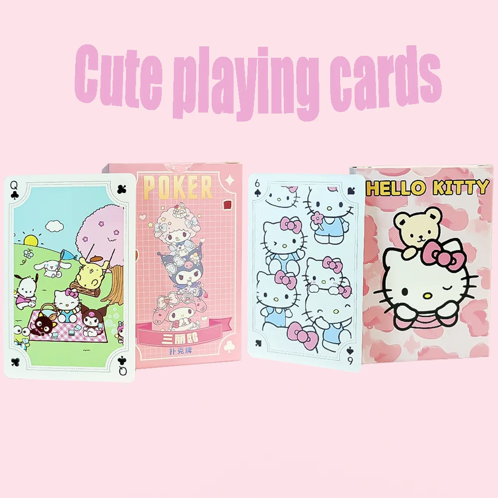 

Pink Sanrio Cute Playing Cards Kuromi Hello Kitty Poker Collectible Cards Toy for Children Birthday Gift Cartoon Poker Game