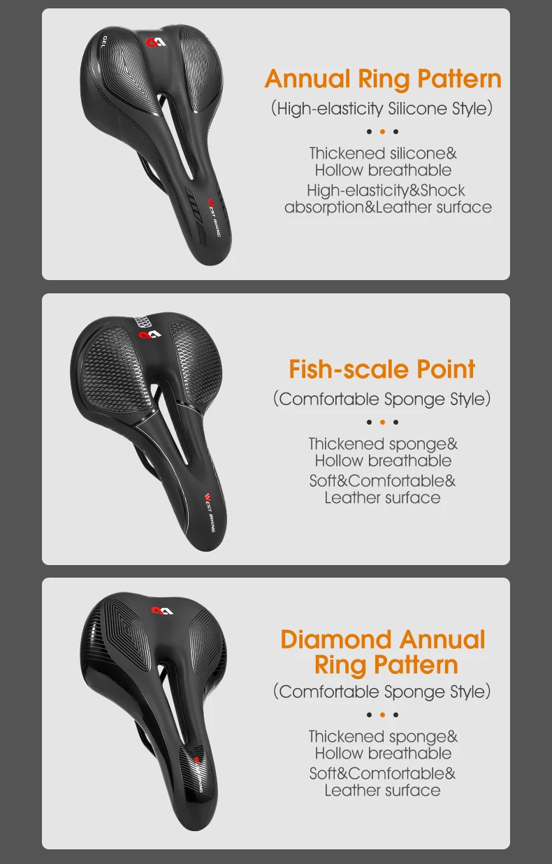 WEST BIKING Fahrradsattel Silikonkissen PU-Leder-Oberfläche Gel-Silika-Füllung Komfortabler Stoßdämpfender MTB Rennrad-Sitz – Detail 6