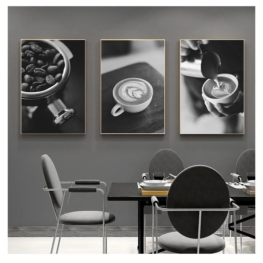 Food Drink Canvas Print Wall Art Painting Modern Picture Dining Room Restaurant Decoration Kitchen Poster Black White Coffee