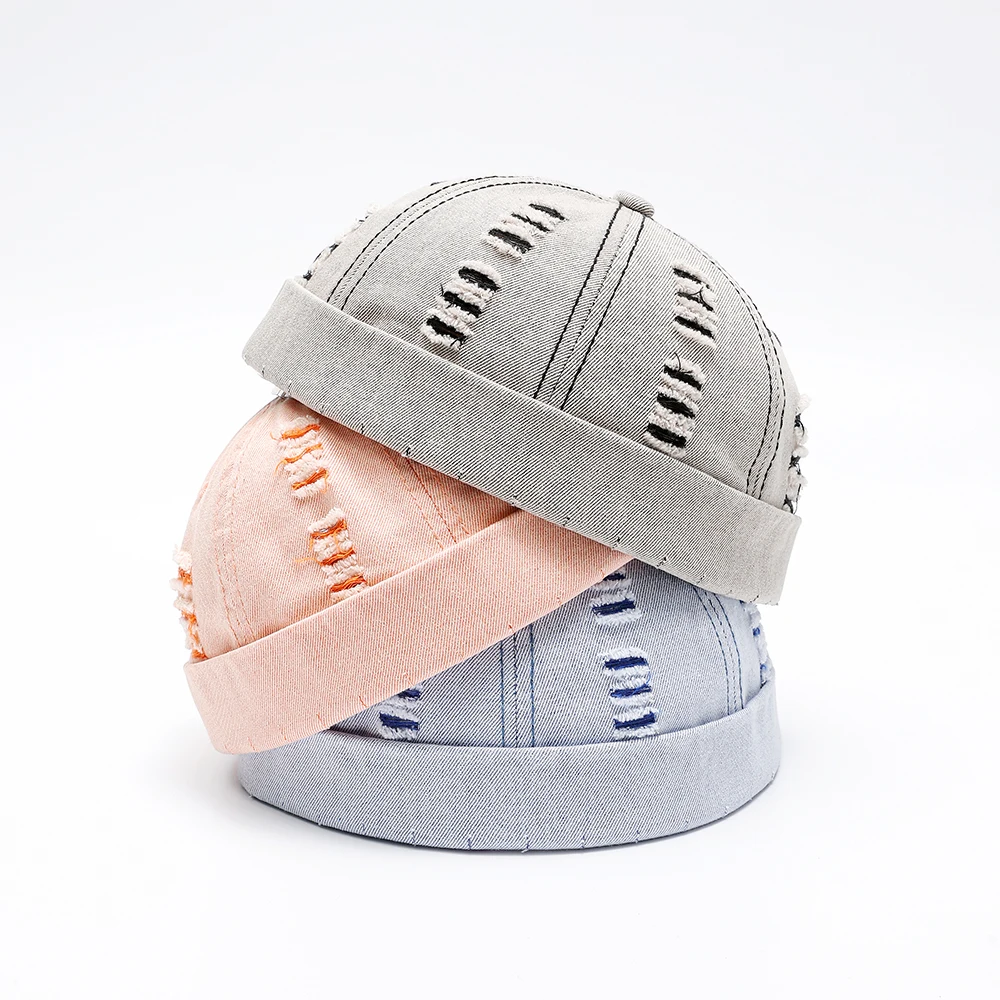 Hot Sale Broken Hole Landlord Hats Men's Street Hip-hop Hats Melon Dome Denim Cap Women's Sailor Hat Caps