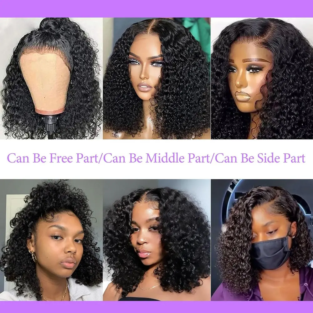 16 Inch Bob Wig Human Hair 13x4 Frontal Lace Wig 250% Density HD Lace Front Wigs Human Hair Pre Plucked Short Bob Wigs for Women Real Human Hair Curly Natural Black view 2