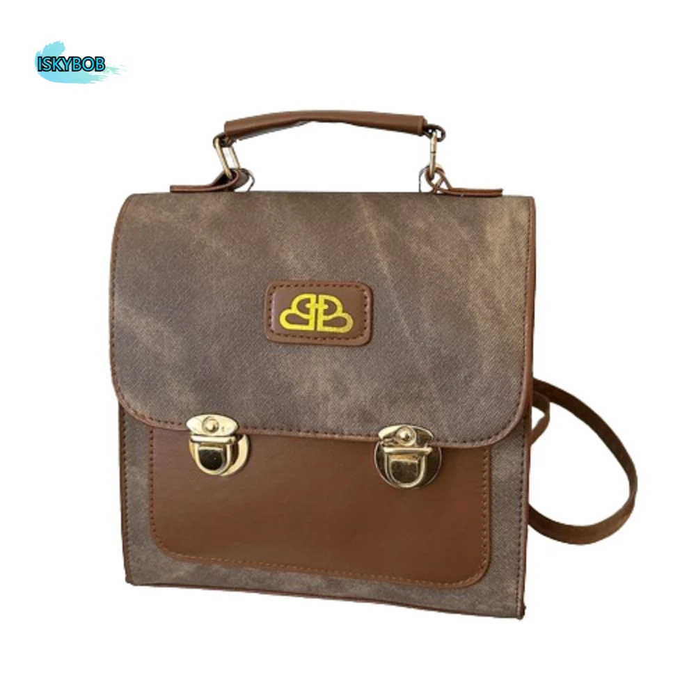 Zaino in denim imitazione 2 in 1 Borsa da pendolarismo a doppio uso stile preppy Borsa da scuola multifunzione in pelle PU invernale