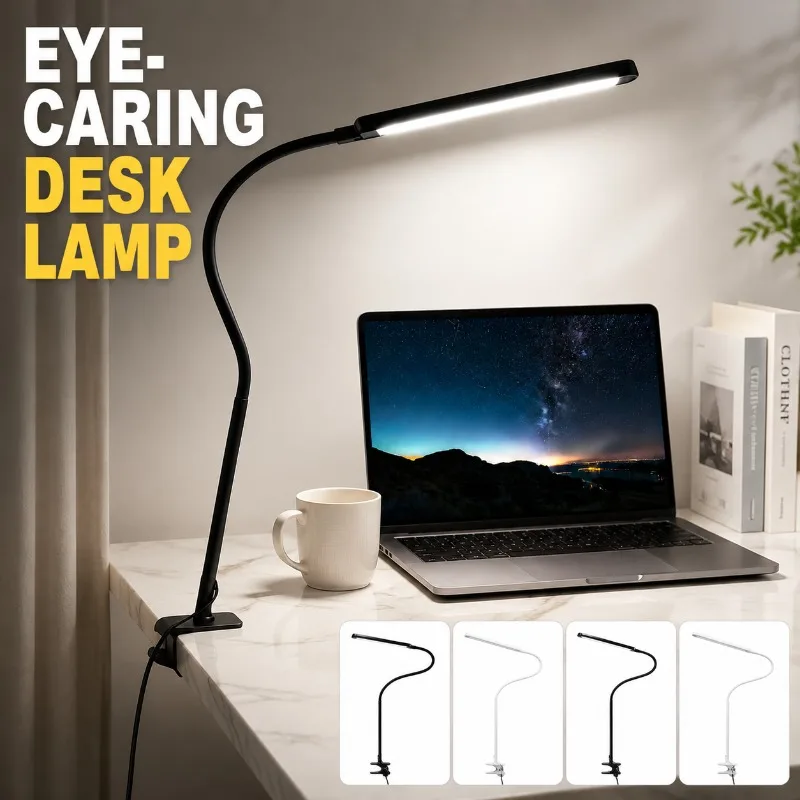 Clip-On Eye-Caring Desk Lamp for Eyelash Extensions, Nail Tech, Tattoo, Student Bedroom Reading Light, Plug-in Study Lamp