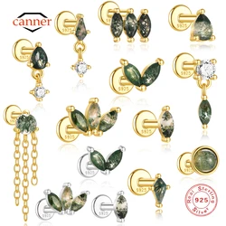 CANNER 1PC Natural Water Grass Horse Eye Zircon 925 Sterling Silver Piercing Earrings For Women Ins Simple Green Moss Earring