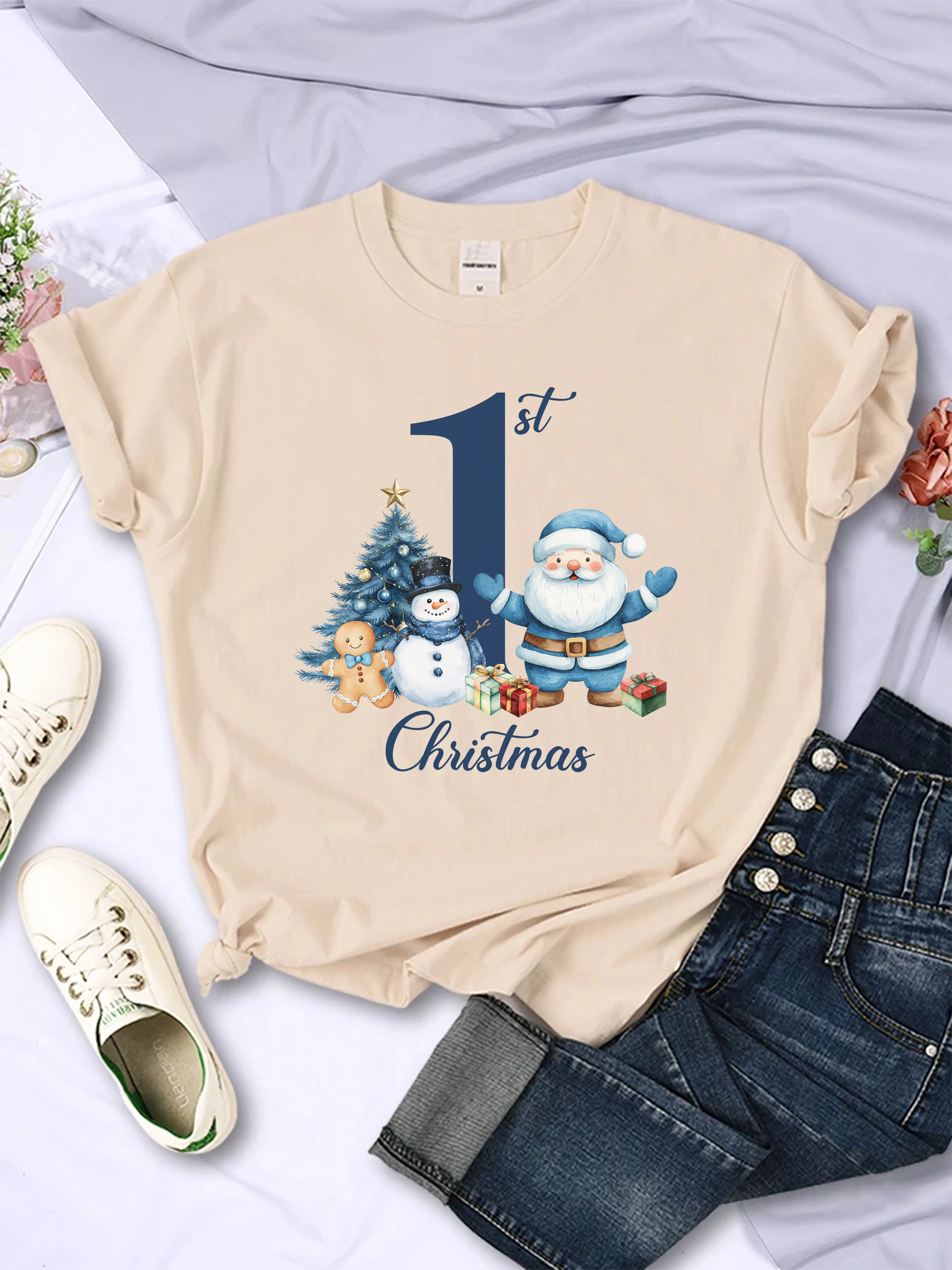 T-shirt col rond unisexe par Sublimation de noël, confortable, coupe ample, imprimé, mode de noël pour tout l'ancien