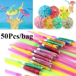 50 PCS Cocktail Umbrella Straws Assorted Party/BBQ/Hawaiian Personalized Creative Theme Straws