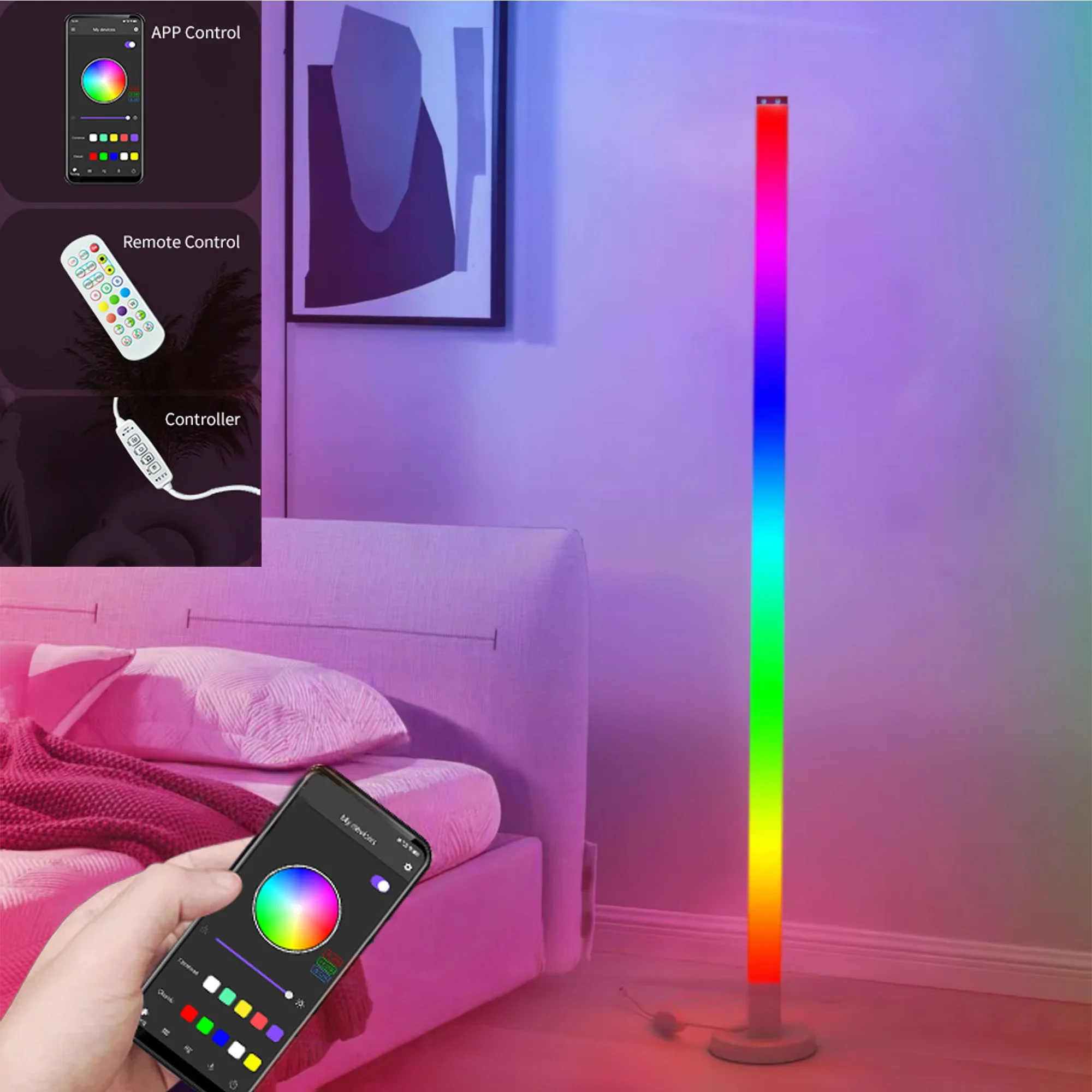 150CM RGB Floor Lamp LED Corner Floor Lamp Bedroom Ambient Lighting RGBIC Color Changing APP Control For Living Room Decorate