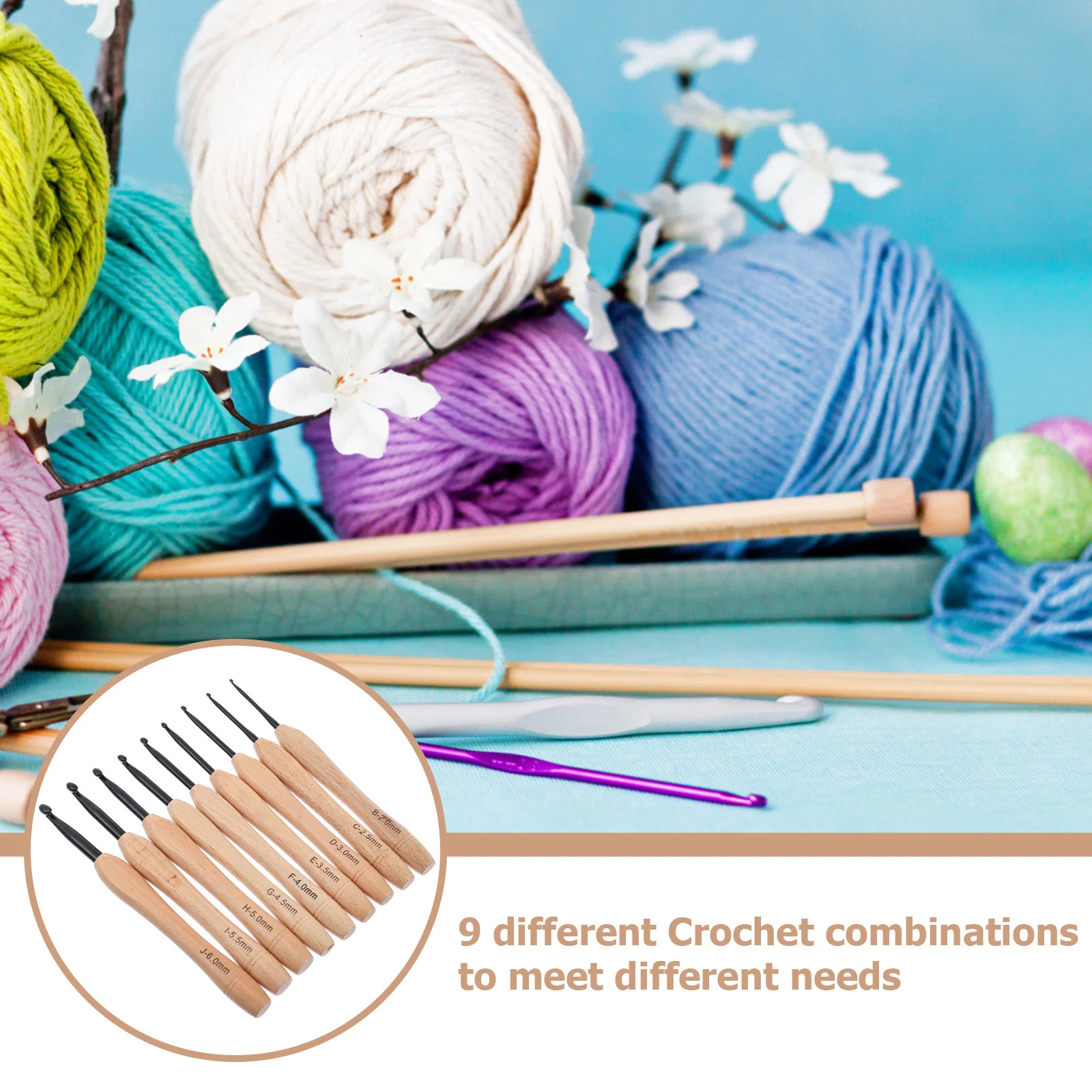 

9Pcs Crochet Needle Set Wood and Aluminum Handles for DIY Knitting Projects Comfortable Grip for Long Term Use Sweater Scarf