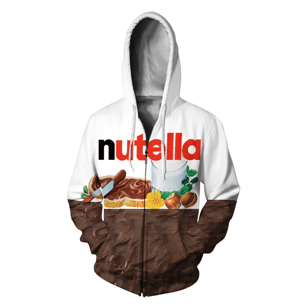 

Новые модные мужские и женские спортивные костюмы Nutella с 3D принтом еды, толстовки с круглым вырезом, искусственная кожа, в стиле Харадзюку, на все сезоны, повседневные