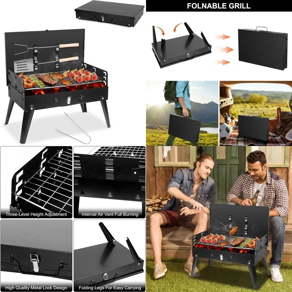

Compact Collapsible Charcoal BBQ Grill for Outdoor Use, Ideal for Picnics, Backyards, and Gatherings, Dimensions 16.7x10x17 Inch