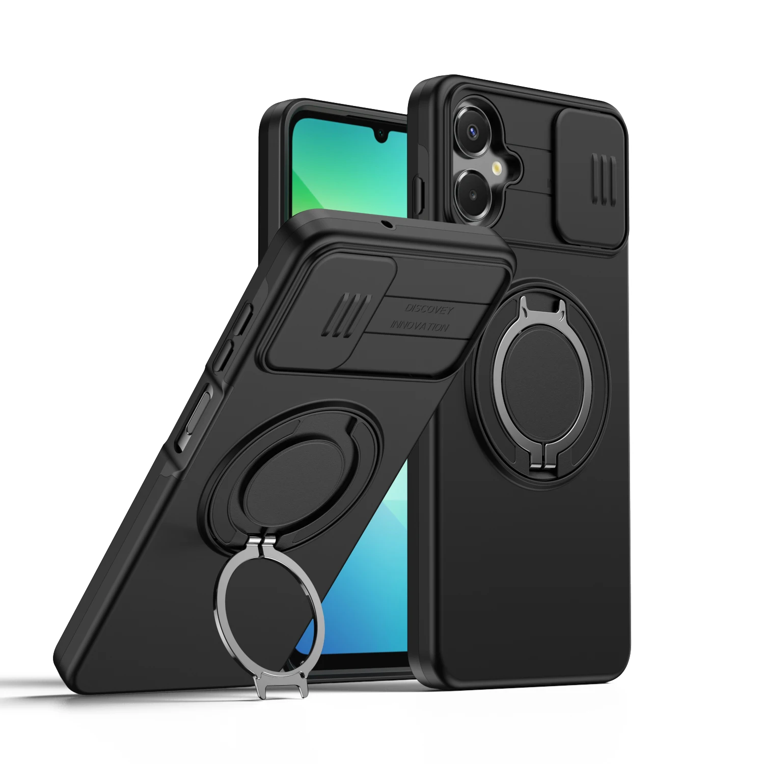 Sliding Camera Cover Armor Case For Samsung Galaxy A07 4G A06 5G Metal Ring Stand TPU Frame Hard Plastic Shockproof Coque Shield