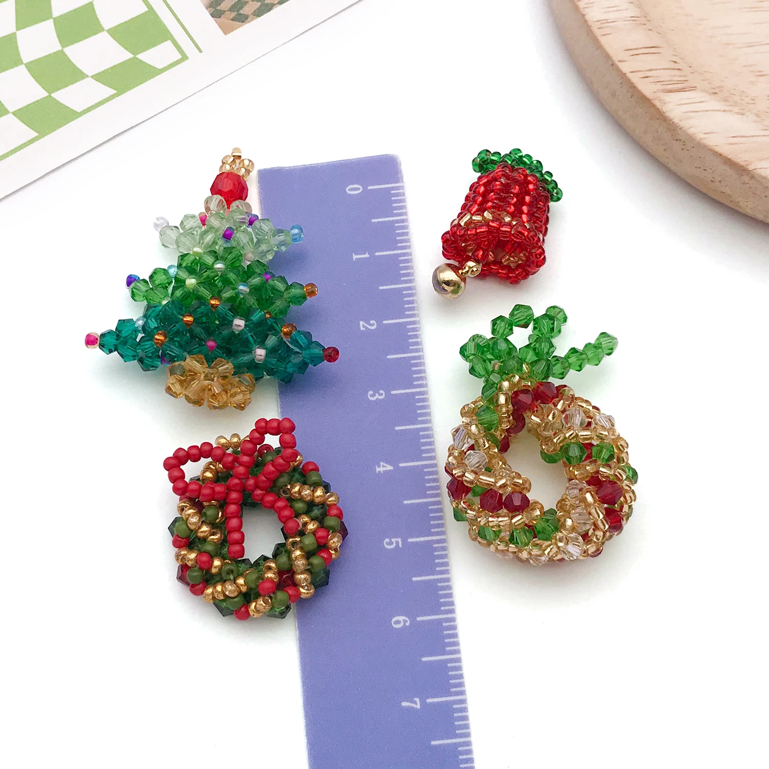 4/5pcs Crystal Beaded Braided Stereo Christmas Series Charms Pendant DIY Making Necklace Bracelet Keychain Jewelry Accessories