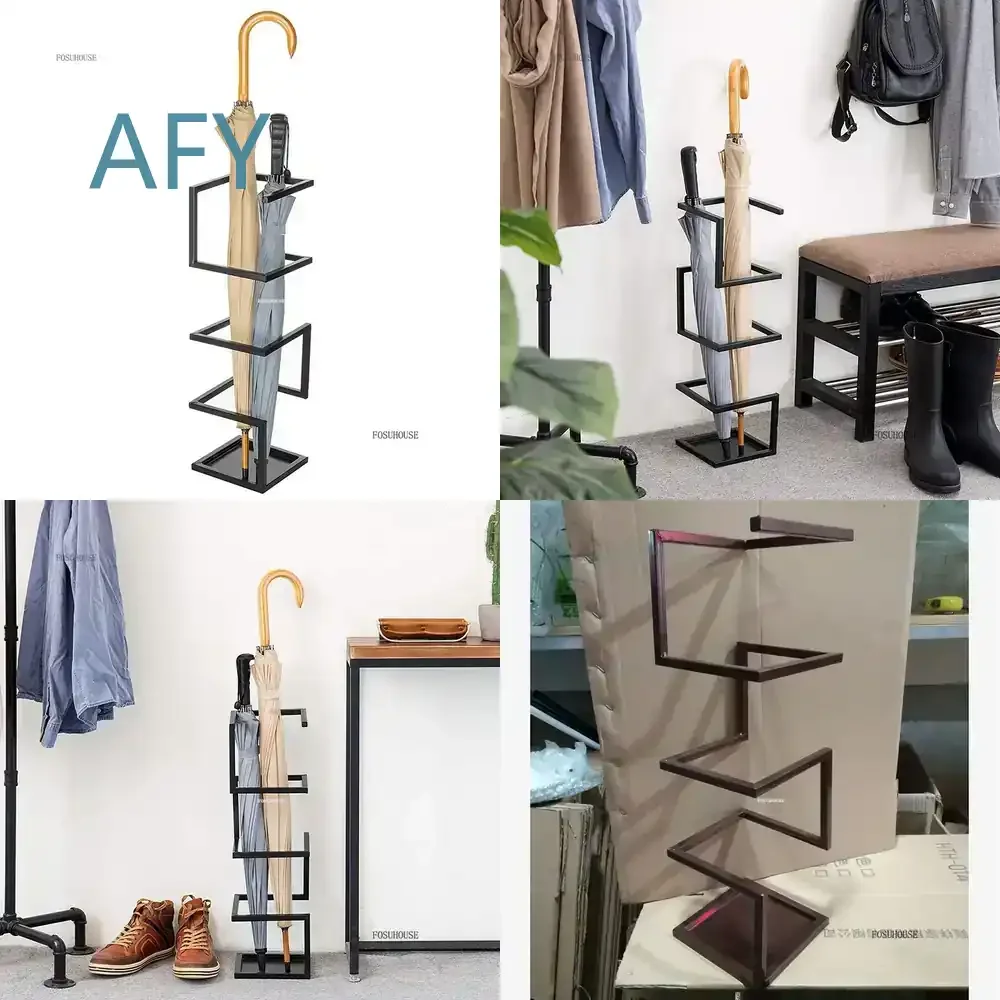 Nordic Creative Umbrella Holder for Outdoor Floor Multifunctional Storage Shelf Simple Iron Household Umbrella Stands for
