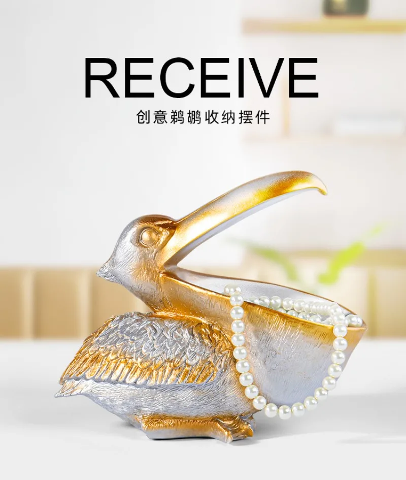 

1pc Creative European-style Home Decor Pelican Animal Ornament,Key Storage Accessory for Liquor Cabinet,Living Room,Shoe Cabinet