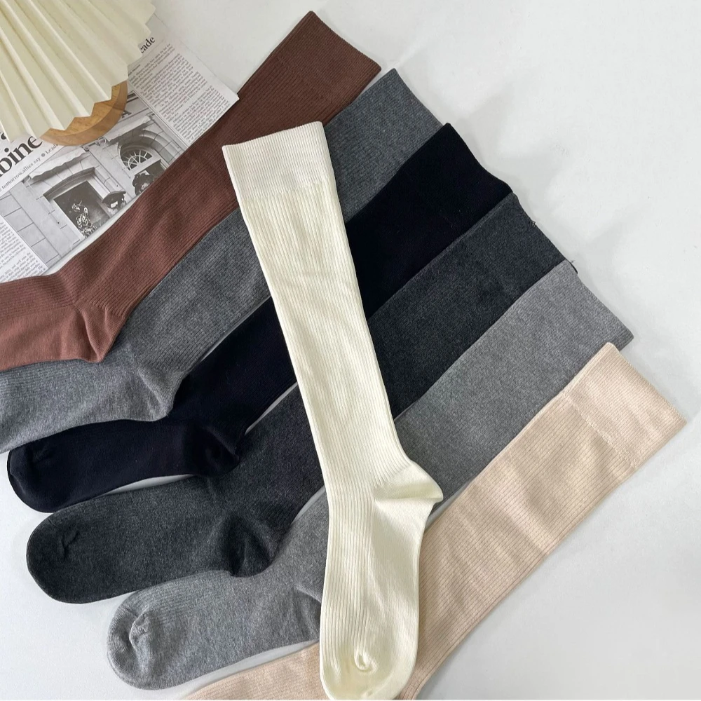 

Long Socks Stockings Women JK School Girls Socks Japanese Fashion Cotton Knee Socks Women Stockings Solid Color Black White Gray