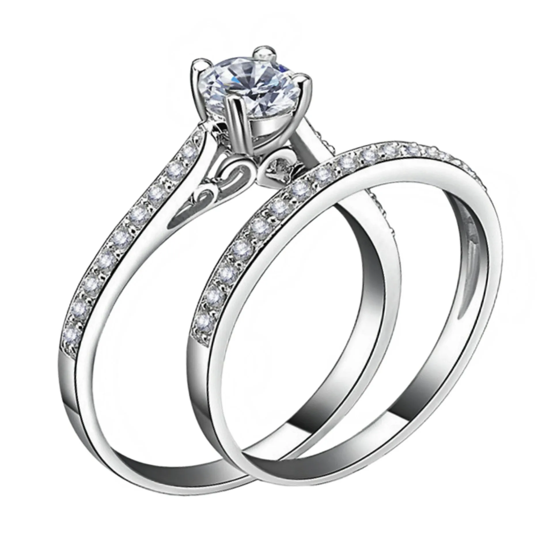 925 Sterling Silver Four Prong Zirconia Couple Ring Fashion Crystal Sizes 5-12 Wedding Fine Charm Jewelry Gifts